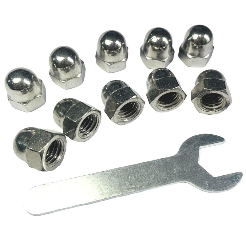 ZDingTech 10pcs 7/16-14 Acorn Cap Nuts,7/16-14 Cap Nuts,Acorn Hex Cap Dome Head Nuts,Dome Nuts,304 Stainless Steel Acorn Nuts,Hardware Nuts,18-8,Bright Finish with Open End Wrench - Image 1